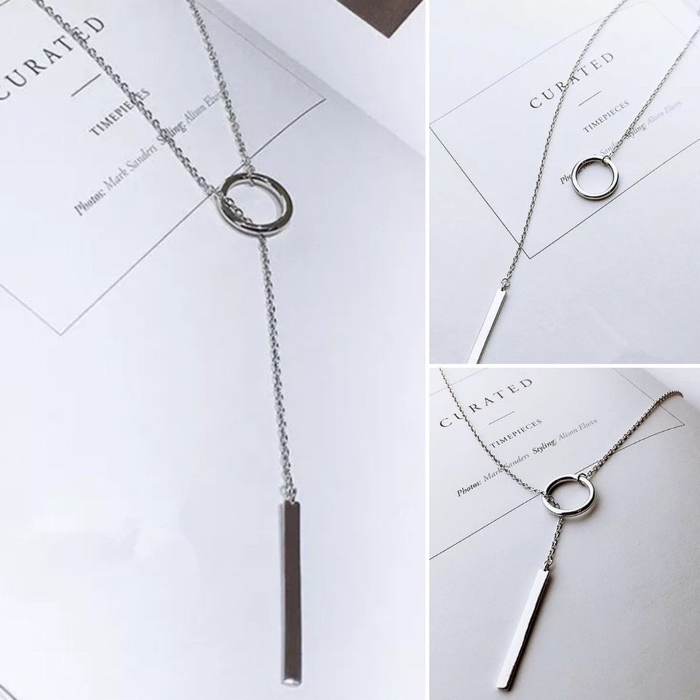 🔴𝟭𝟬/$𝟮𝟱🔴NEW Long Silver Bar Minimalist Drop Necklace - Picture 10 of 14